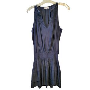 Ramy Brook Navy Satin Drop Waist Mini Dress Size Small